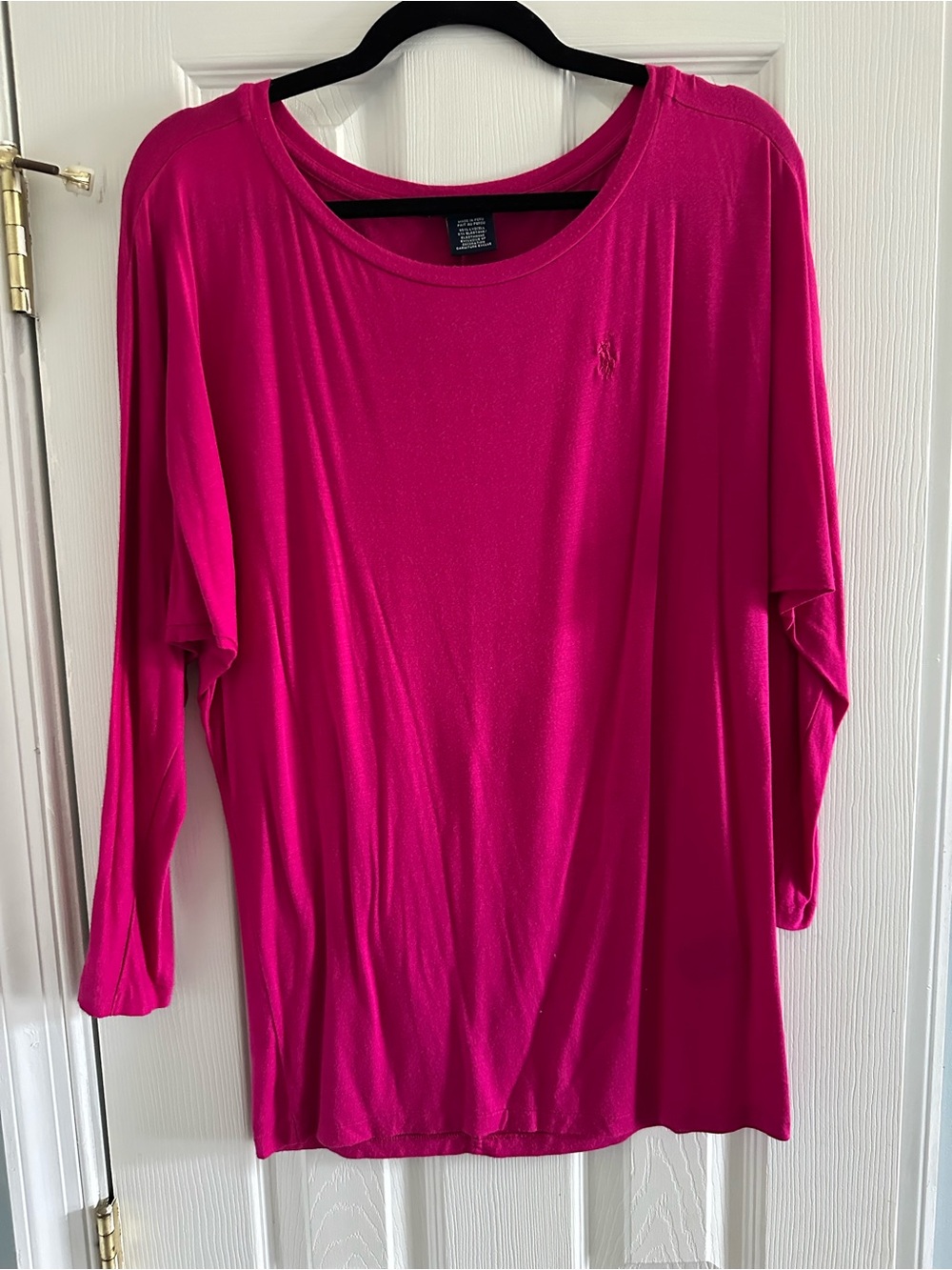 Ralph Lauren Bright Fuchsia Long Sleeve Scoop Neck Top